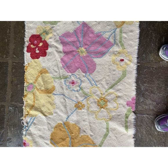 Vintage Turkish Runner Rug Remnant Piece Wool Handwoven Oushak Floral 30” X 95” - Picture 6 of 10